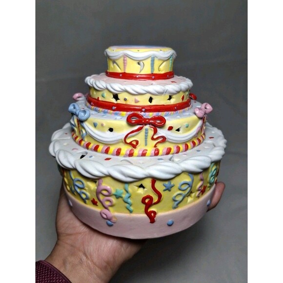 Retired PartyLite Celebration Cake Tealight Candle Holder Ceramic 7.5" - Picture 6 of 10